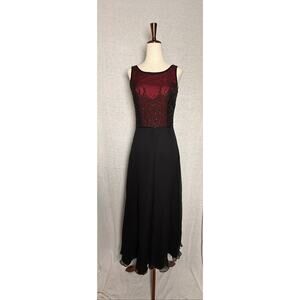VTG Y2K Bieff Basix Silk Beaded Evening Maxi Dress Gown Red Black Whimsigoth
4